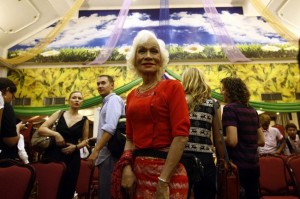Participant Mummy Sein, 79, arrives for an event celebrating the International Day Against Homophobia and Transphobia in Yangon